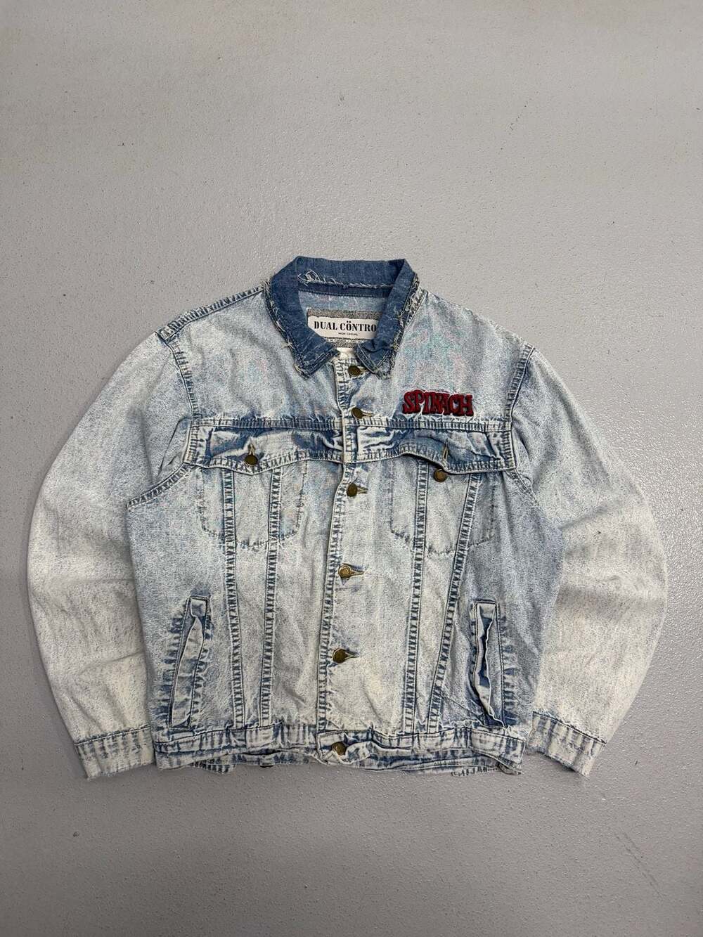 Vintage Dual Control Popeye I Yam What I Yam Embroidered Acid Wash Denim Jacket